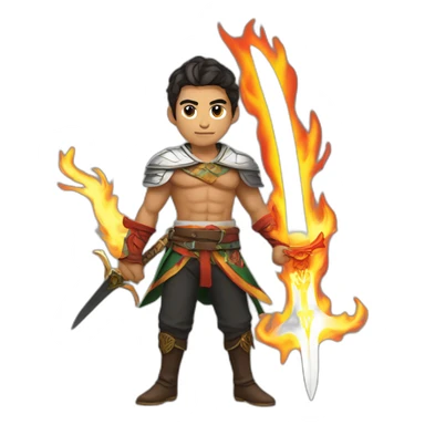 Realistic Anime male mexican with flaming swords sticker