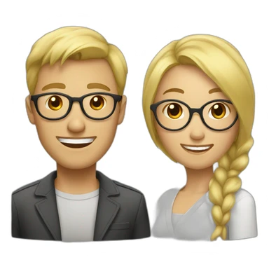 blond man with glasses with Asian woman smiling sticker
