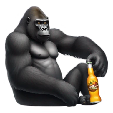a gorilla sponsored by carambar holding a beer and a vodka bottle sticker