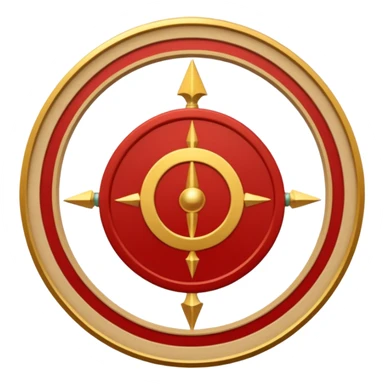 a circular casting sigil inspired by the wizard101 balance school using base color sand and trim color red. A golden scale in the middle as a the main focus  sticker