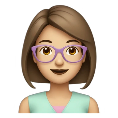 A beautiful teacher with straight brown hair and pastel-colored glasses sticker