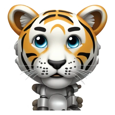 create a emoji tiger is crying style robot , only image, background white sticker