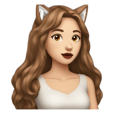  girl brown long hair lipstick wolf ears  sticker