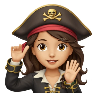 cute pirate girl wave salute sticker