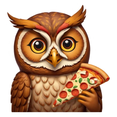 crea un gufo che mangia la pizza sticker