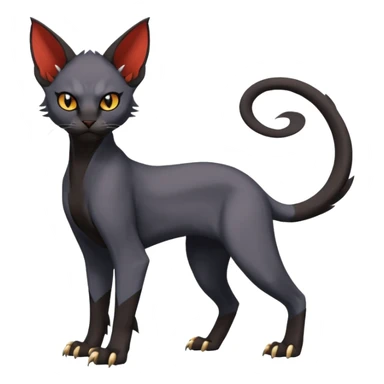 Black edgy Noivern-Litten-Sphynx-Lykoi-Caracal-cat-Fakemon full-body sticker