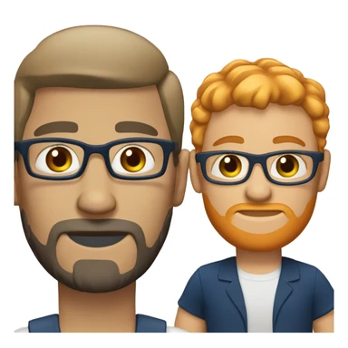 A fast food employee wearing fully dark blue and eyeglass and having a ginger hair and beard sticker