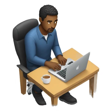 man working on his macbook laptop looking down sticker