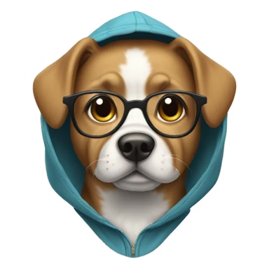 Dog wearing hoodie jacket with eyeglasses sticker