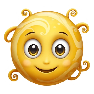 fantasy yellow planet with swirls and a cute smiling face with big eyes sticker