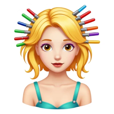 A playful and beautiful girl with many colorful hairpins on her hair sticker