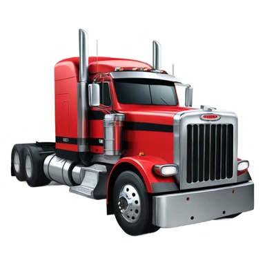 Peterbilt 389 black with red frame with flat top and slash cut exhaust stacks and dual rear tires and flat bumper sticker