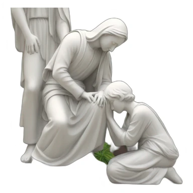 Man bowing to Virgin Mary statue sticker