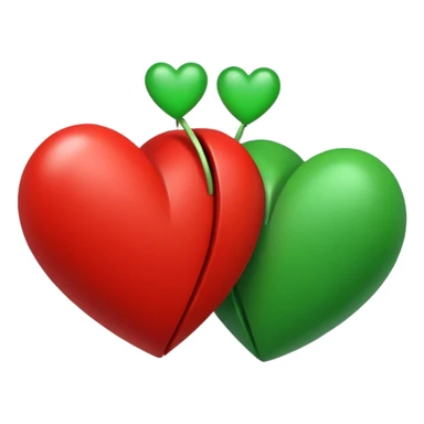 two hearts orbiting around each other. one is red, the other is green sticker