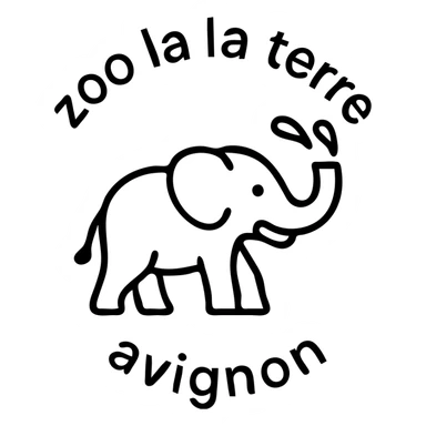 Logo avce un éléphant qui projette de l'eau avec au tour ( en rond ) écris : zoo de la terre avignon  sticker