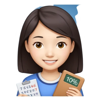 A Asian girl showing a math test with 100% on it sticker