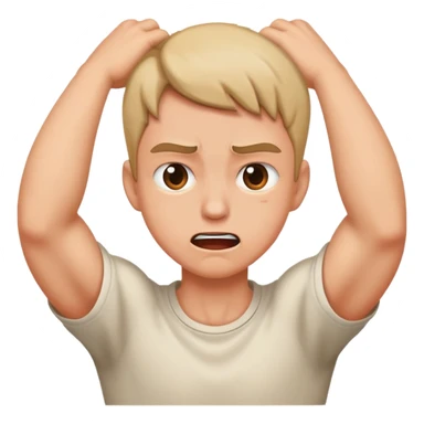 A person grabbing there neck with a mad face sticker