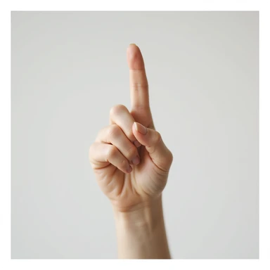 photorealistic lady's index finger pointing up, feminine hand, light skin, simple background sticker