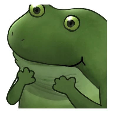 pepo the frog with hands folded, looking down sticker