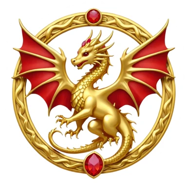 Golden Dragon with wings crest/brosch in a circle with red gems sticker