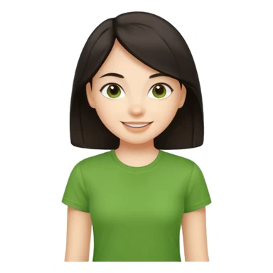 Young girl with straight, dark hair, well-groomed and pretty, wearing a green T-shirt, with a happy and lively expression. sticker