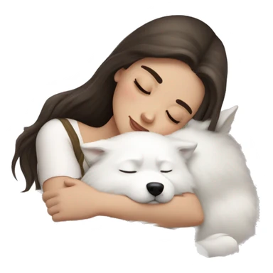 Brunette pale girl sleeping with Samoyed sticker