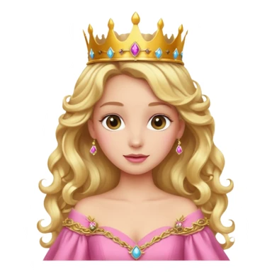 Blonde Princess with long blonde curls, pink gown, golden crown. sticker
