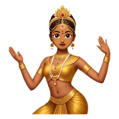 Cinematic Realistic Bharatanatyam Dance Emoji, depicted as an elegant classical Indian dance performance with graceful poses, intricate costumes, and expressive hand gestures, rendered with rich textures and warm dramatic lighting that captures its timeless beauty. sticker