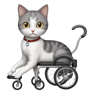 full body small short hair dark grey and white cat with hazel eyes walking in a wheelchair for cats sticker
