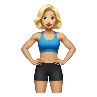 blonde woman working out with a black tank top and a blue shorts and she is holding a dumbell sticker