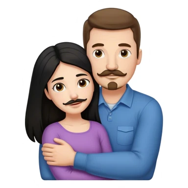 Couple, Tall strong white man with brown hair mustache and goatee, hugging small pale woman long with black hair sticker