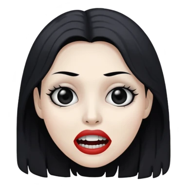 woman with gray skin and black hair and a creepy face with white eyes and hollow mouth sticker