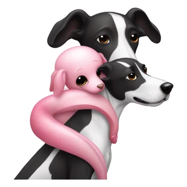 a pink squid hugging a black and white greyhound sticker