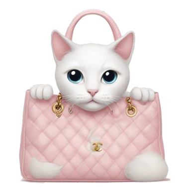White cat in light pink chanel bag sticker
