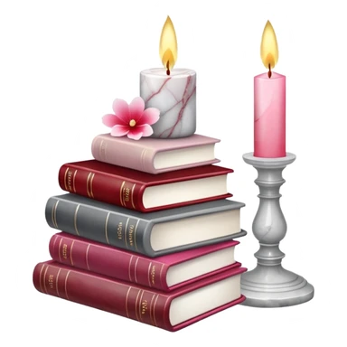 Aesthetic candles, flower petals, books, marble stand, crystal stones sticker