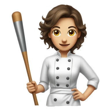 mischievous brunette chef hiding a baseball bat behind her back sticker