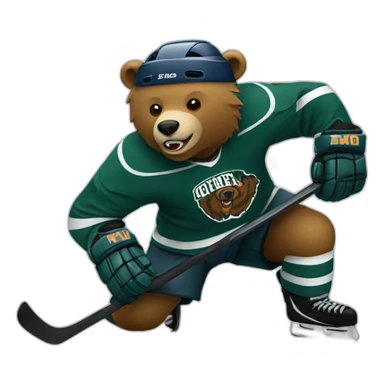 bear playing aggressive hockey sticker