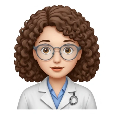 A crazy female scientist, with curly-wavy brown hair, brown eyes and grey glasses and oale skin  sticker