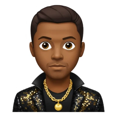 Keith Sweat (b.1961) with dark brown hair, black sequin jacket, black shirt with necklace sticker