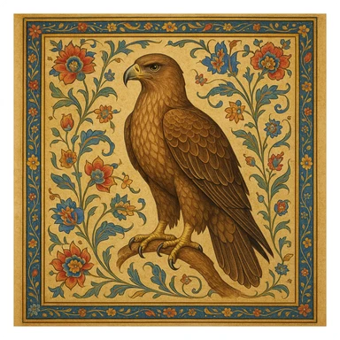 perched eagle of Persia surrounded by Persian floral designs with noble look sticker