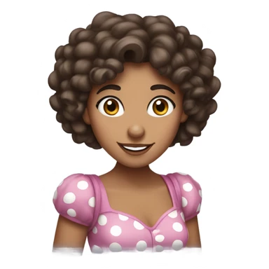Curly Brunette hair woman with brown eyes wearing minnie mouse ears sticker