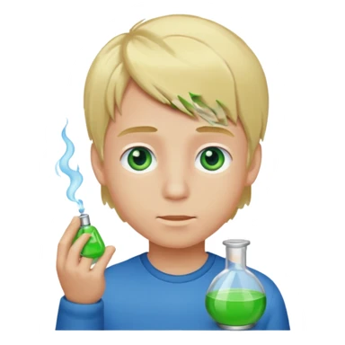 boy with green scent, blond hair and blue eyes. sticker