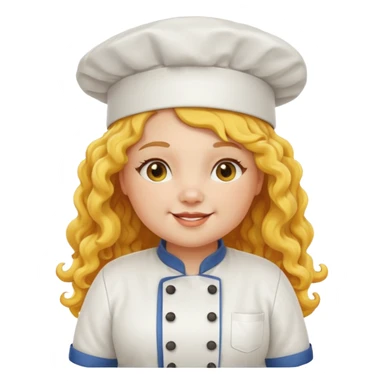 chuppy girl, yellow Long curly hair, happy, wearing chef uniform and chef hat sticker