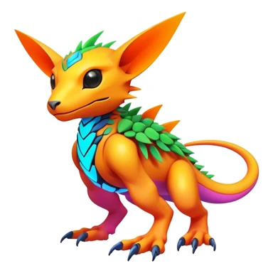 Tropical futuristic lush warm-colored modern colorful neon-colored cyber-Fakémon-Digimon-Trico-creature sticker