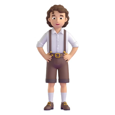 German person with brown curly hair in typical Bavarian clothing (lederhosen) shrugging and looking lost sticker