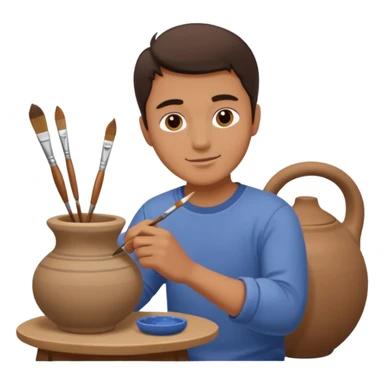 A Man Painting Pottery With A Brush sticker