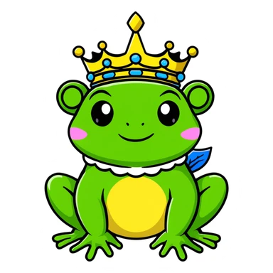 cartoon frog king with a crown and magical aura sticker