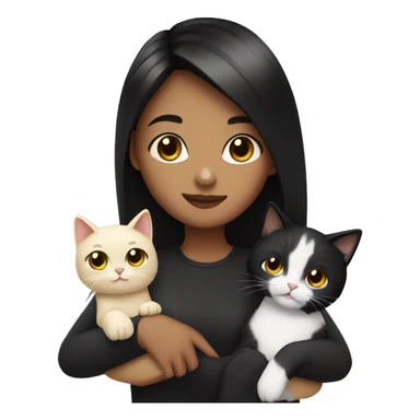 Girl with black hair and blonde highlights with one black cat and one white cat in her arms  sticker