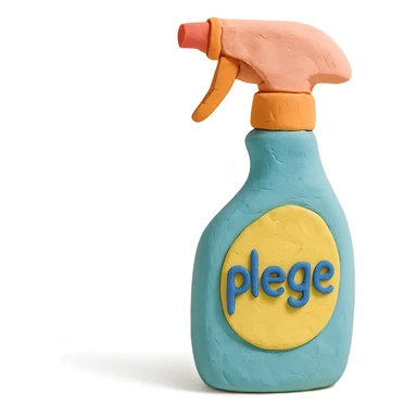 claymation style Pledge-inspired furniture polish bottle with a spray nozzle, playful arrangement, pastel palette sticker