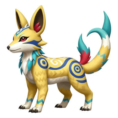 Tropical Tiny Marked Patterned Tribal WereGarurumon-Linoone-Meloetta-Renamon-Zangoose-fusion-hybrid-creature (full body) sticker